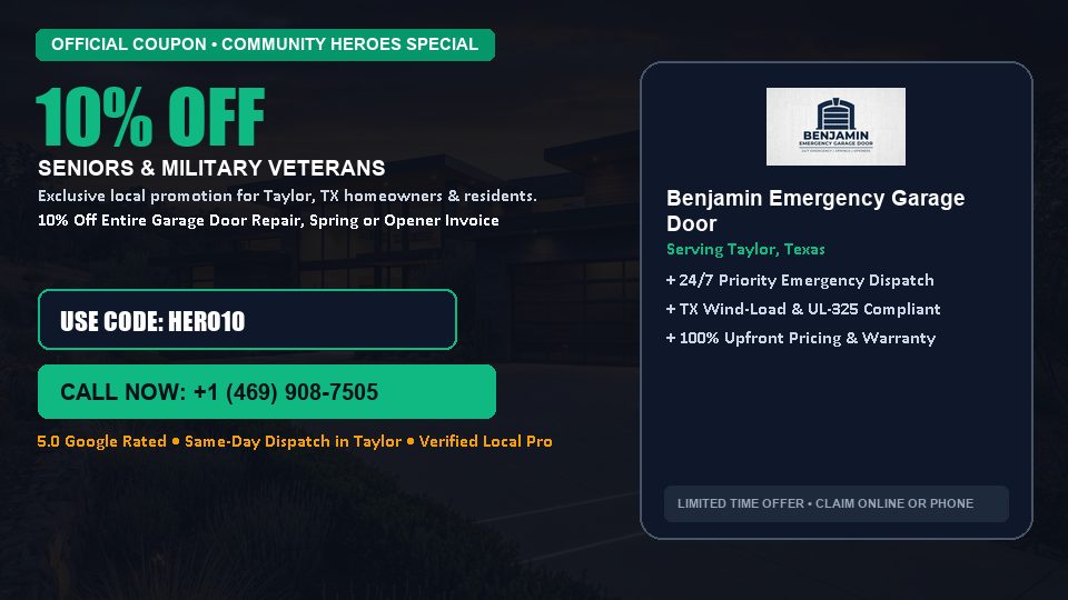 10% OFF Senior, Military & First Responder Discount in Taylor, TX - Benjamin Emergency Garage Door